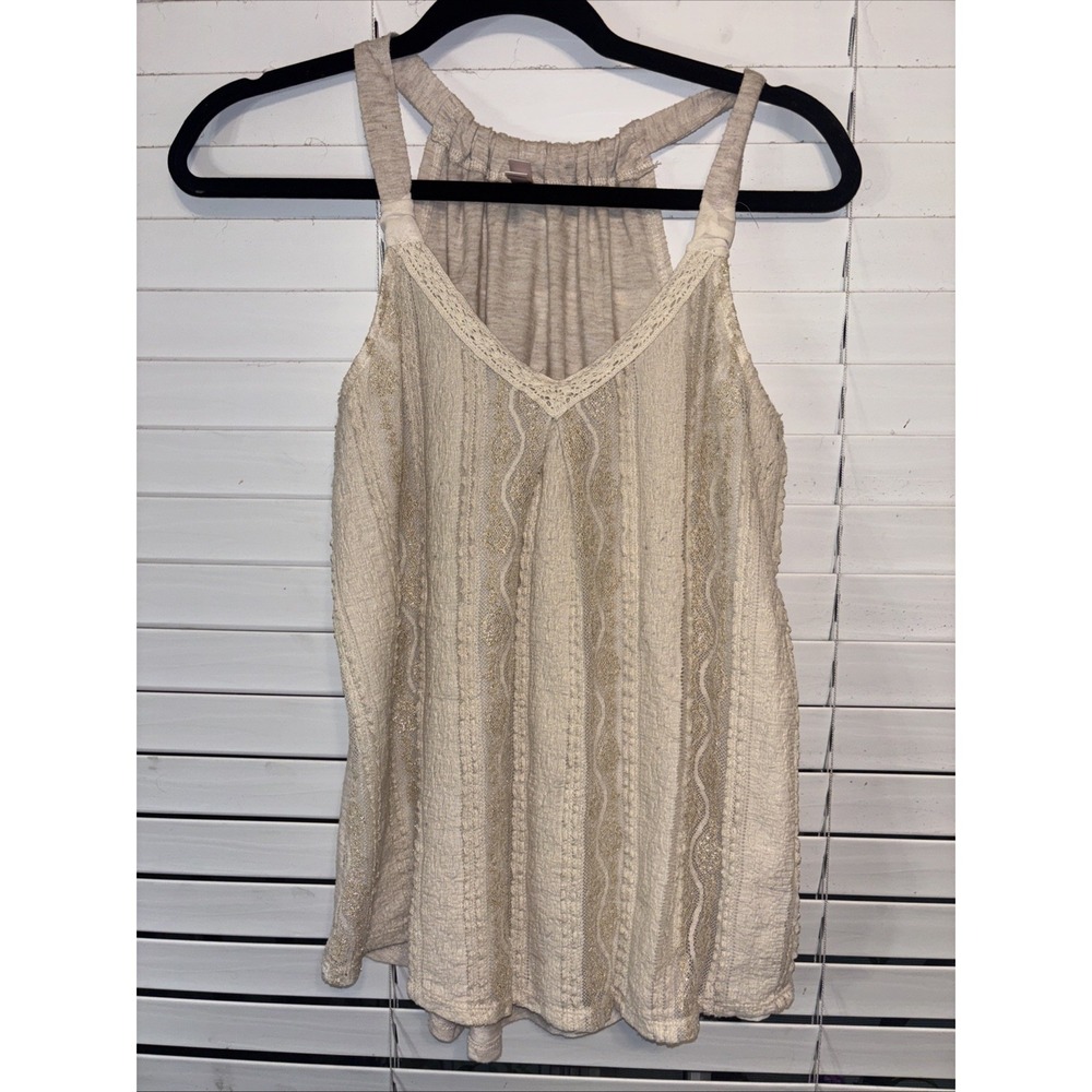 Xhiliration Blouse Lace Boho Romantic V Neck Sleeveless Cream S/P